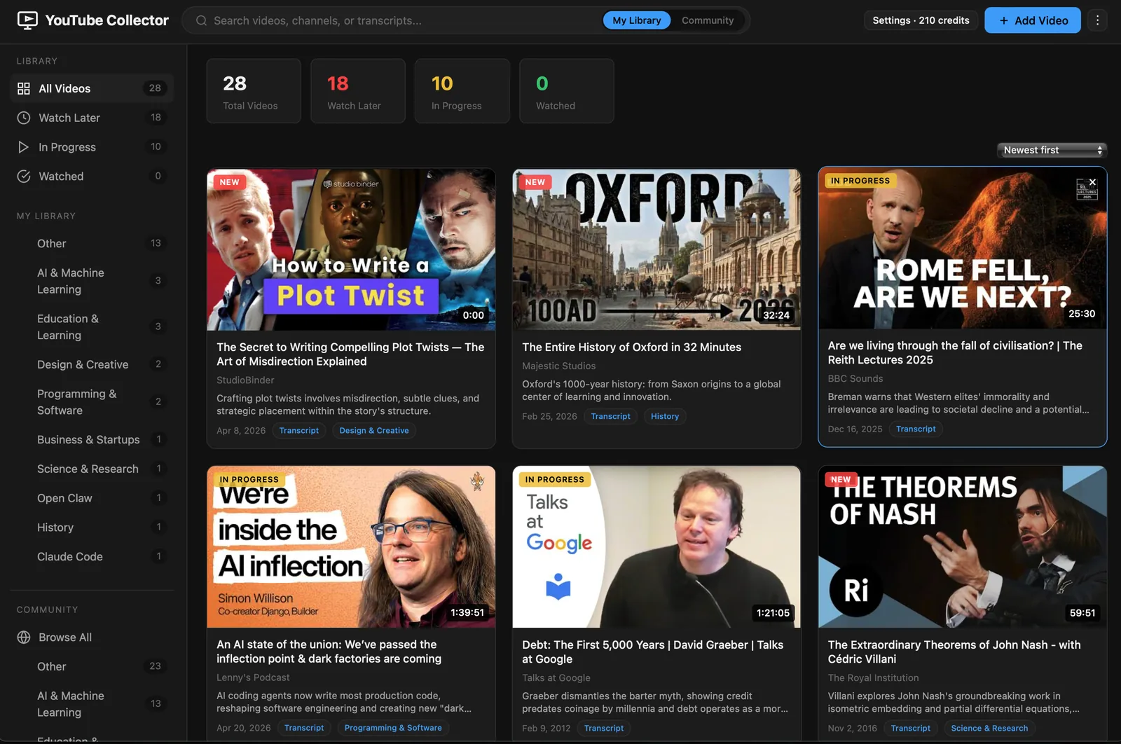 Library dashboard preview